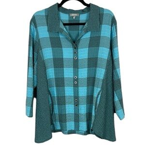 Habitat Blue Plaid 3/4 Sleeve Button Down with Side Pockets Shirt Size Large